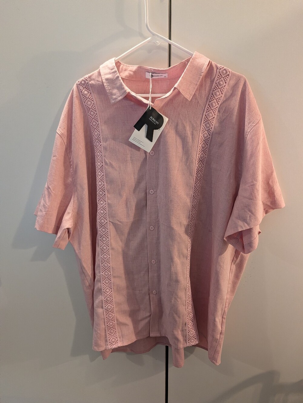 Runcati Men's 3XL Pink Short-Sleeve Button-Down Cuban Style Shirt NWT